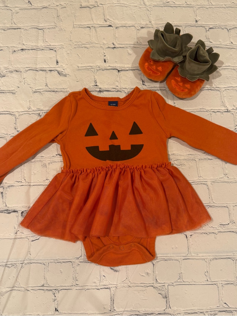 Old Navy Halloween Pumpkin Skirted Baby Bodysuit 6-12 Months
